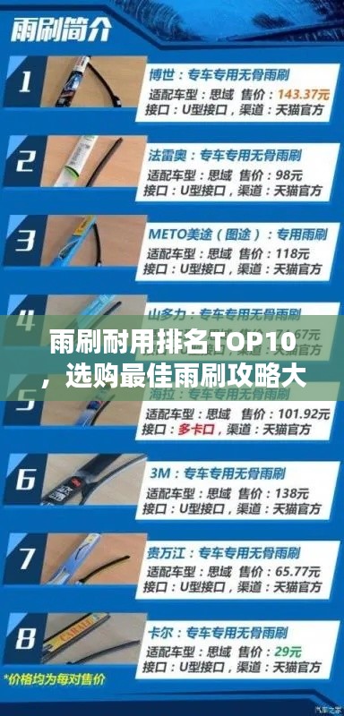 雨刷耐用排名TOP10，选购最佳雨刷攻略大揭秘！