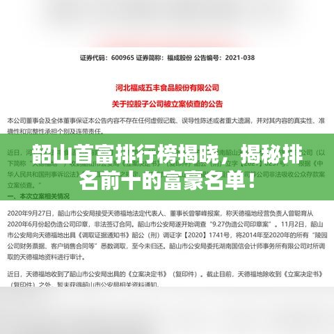 韶山首富排行榜揭晓，揭秘排名前十的富豪名单！