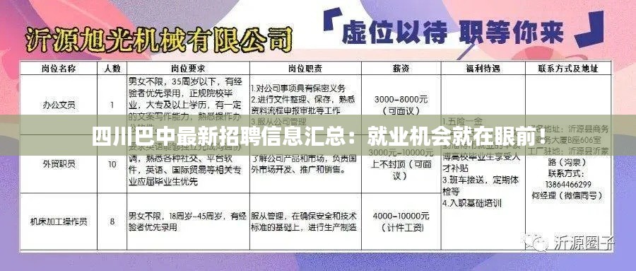 四川巴中最新招聘信息汇总：就业机会就在眼前！