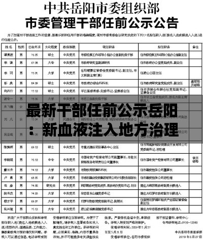 最新干部任前公示岳阳：新血液注入地方治理