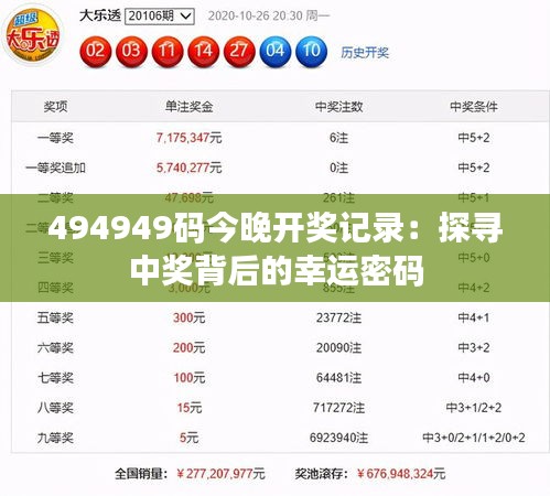 494949码今晚开奖记录：探寻中奖背后的幸运密码