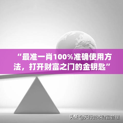 “最准一肖100%准确使用方法，打开财富之门的金钥匙”