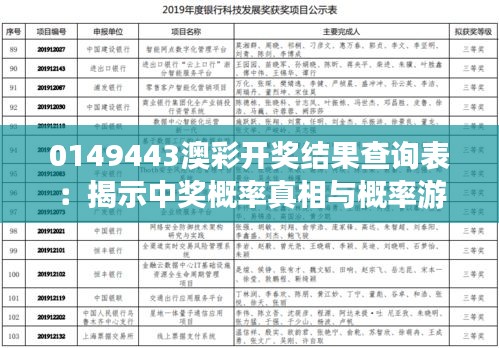 0149443澳彩开奖结果查询表：揭示中奖概率真相与概率游戏的艺术