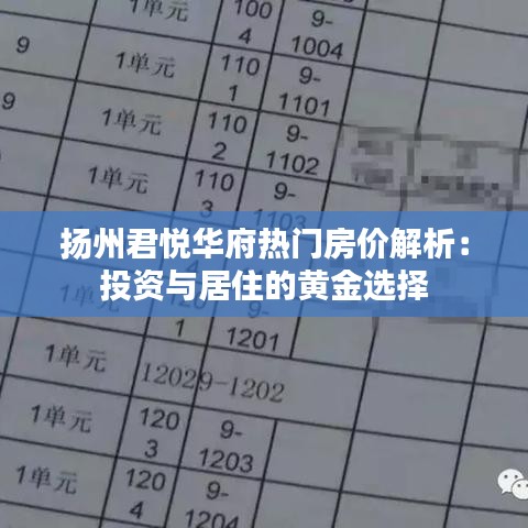 扬州君悦华府热门房价解析：投资与居住的黄金选择