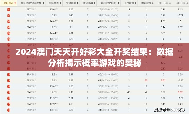 2024澳门天天开好彩大全开奖结果：数据分析揭示概率游戏的奥秘