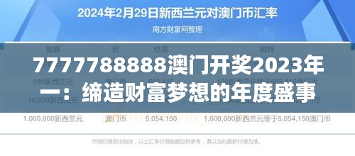 7777788888澳门开奖2023年一：缔造财富梦想的年度盛事