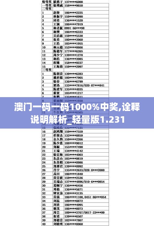 澳门一码一码1000%中奖,诠释说明解析_轻量版1.231