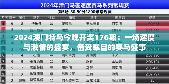 2024澳门特马今晚开奖176期：一场速度与激情的盛宴，备受瞩目的赛马盛事