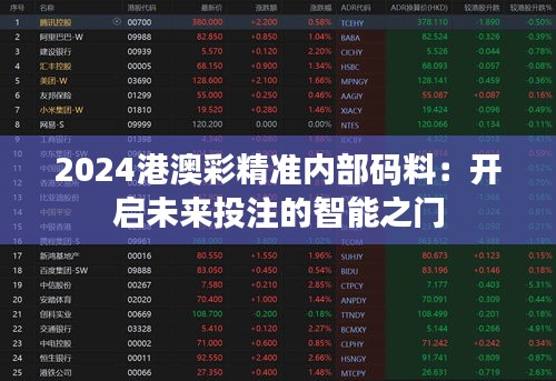 2024港澳彩精准内部码料：开启未来投注的智能之门