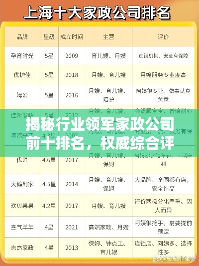 揭秘行业领军家政公司前十排名，权威综合评述一网打尽！