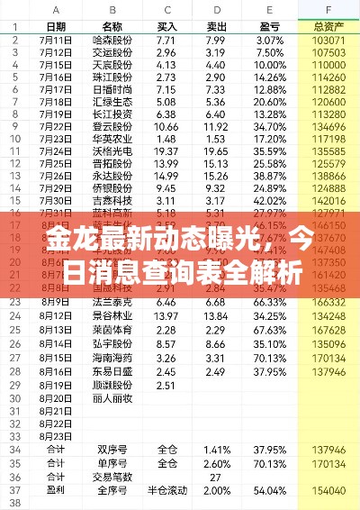 金龙最新动态曝光，今日消息查询表全解析